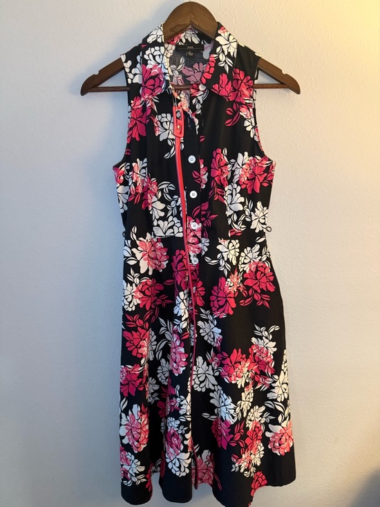 R&K Dresses & Skirts - R&K Black Midi Dress with Pink & White Floral Print